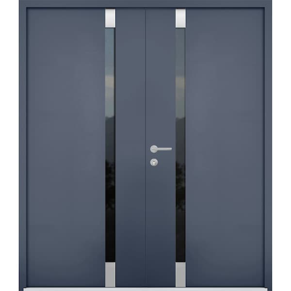 Vdomdoors Steel Double Doors Cynex 6777 Grey Stainless Inserts Single Modern Painted CYNEX6777DEXD-GRE-RH-I-W72 x H80 - main