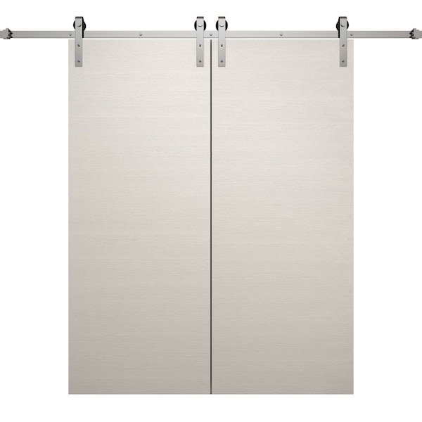 Sartodoors Modern Double Barn Door 84 x 96 inches, Ego 5000 Painted White Oak, 14FT Silver Rail Track Set, S EGO5000DB-S-PWO-8496 - main