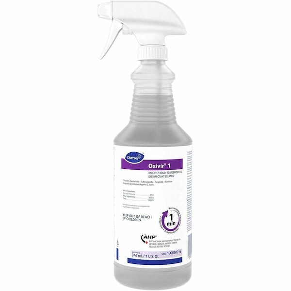 Diversey Cleaner and Disinfectant, 32 oz. Trigger Spray Bottle, Unscented, Colorless, 12 PK 100850916 - main