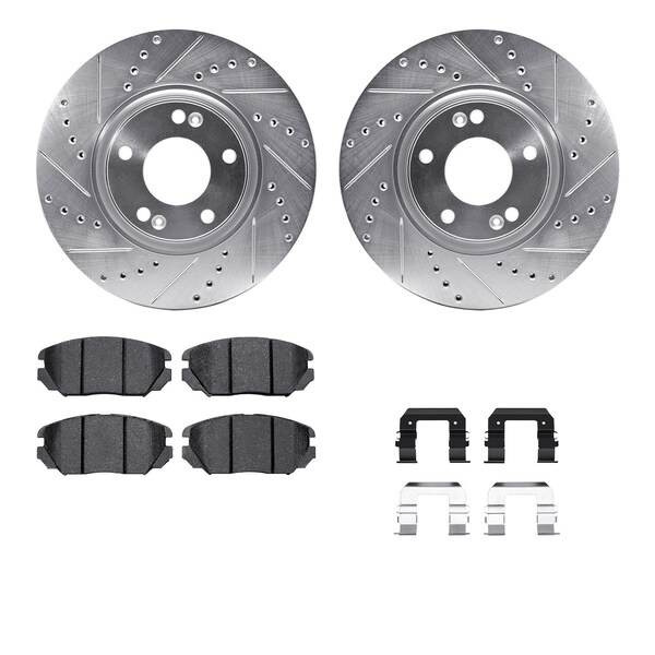 Dynamic Friction Co DFC Rotors-Drilled & Slotted-Silver w/ EURO 5000 Ceramic Brake Pads Incl Hdw 7612-03000 - main
