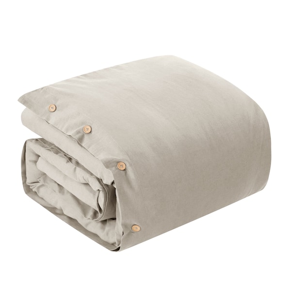 Homeroots Beige King 100% Cotton 140 Thread Count Washable Duvet Cover Set 529009 - main