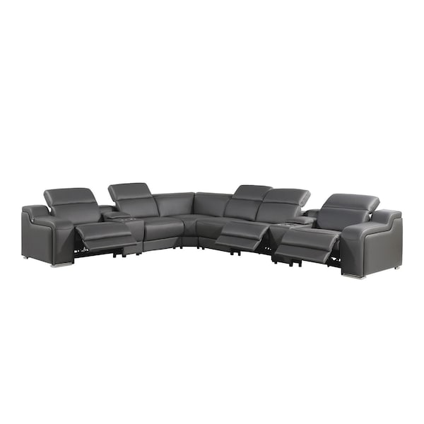 Homeroots Gray Italian Leather Power Reclining Curved Eight Piece Corner Sectional With Console 544985 - main