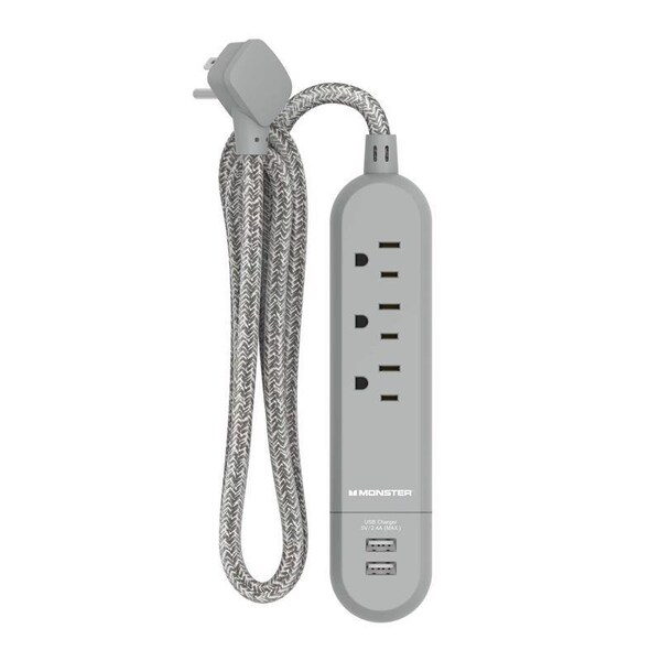 Monster 4 ft. L 3 outlets Power Strip with USB Ports Gray 1712 - main