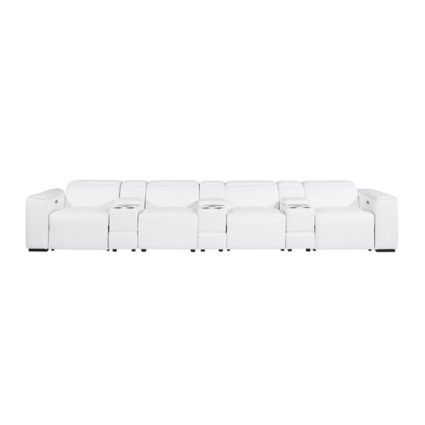 Homeroots 170" White Top Grain Leather Reclining Metal USB Sofa 720425 - main