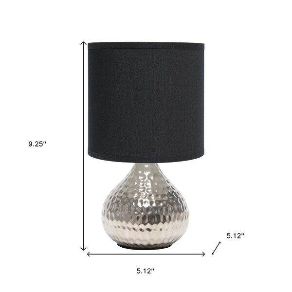 Homeroots 9" Silver Metal Round Table Lamp With Black Drum Shade 643301 - main