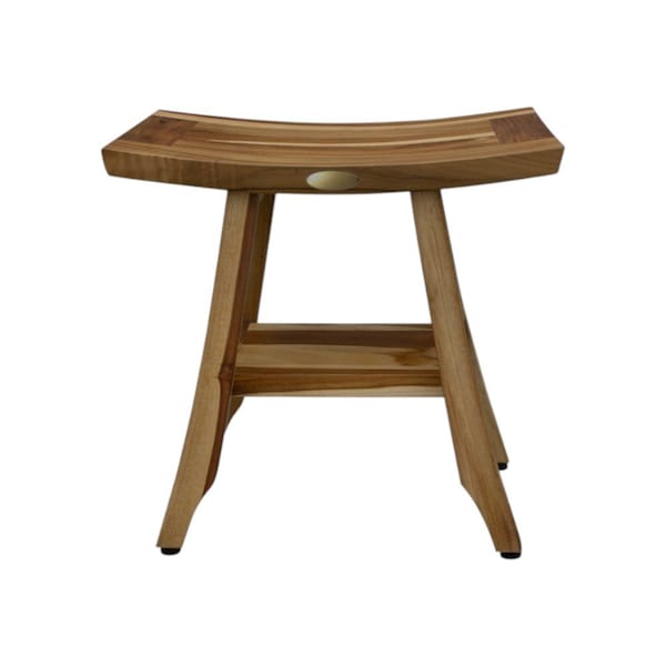 Homeroots Compact Rectangular Teak Shower Outdoor Bench With Shelf In Natural Finish 376744 - main