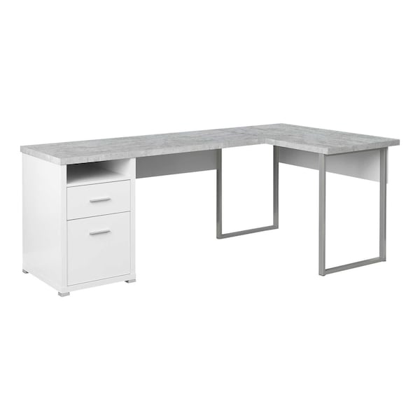Homeroots 78" Gray and Silver L Shape Computer Desk With Two Drawers 333446 - main