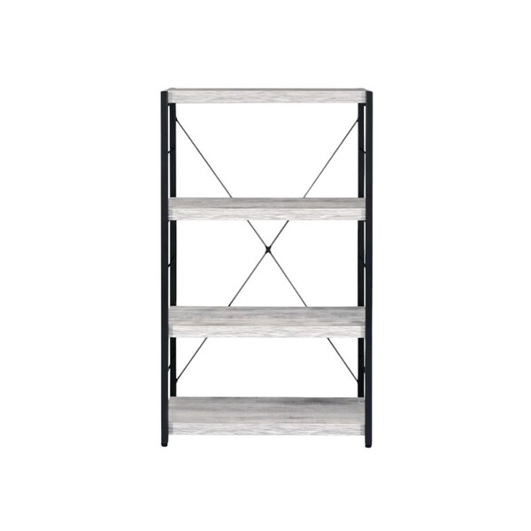 Homeroots 43" Antiqued White And Black Metal and Wood Four Tier Etagere Bookcase 486309 - main