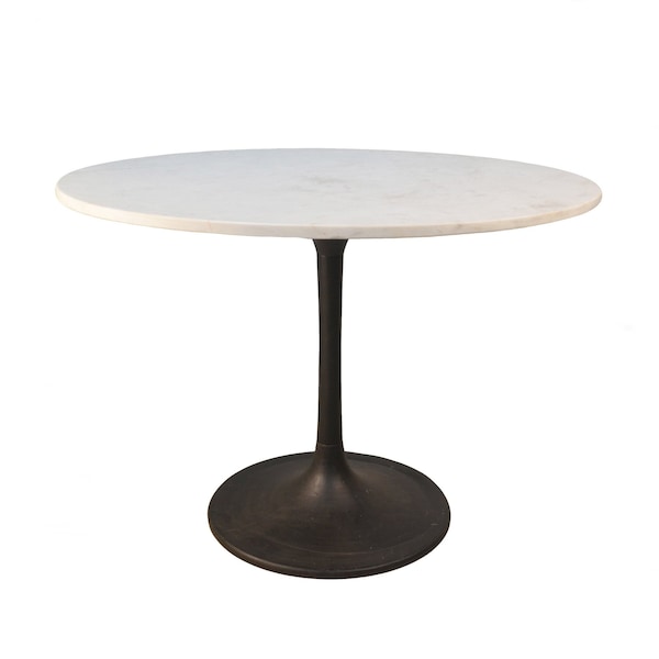 Homeroots 40" White And Black Rounded Marble And Iron Pedestal Base Dining Table 517851 - main