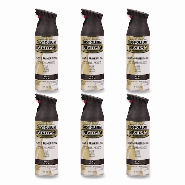 Rust-Oleum Universal Premium Spray Paint, Flat Black, 12 oz Aerosol Can, 6PK 245198 - main