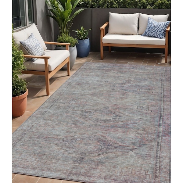 Homeroots 5' X 8' Pewter And Gray Aztec Washable Indoor Outdoor Area Rug 615555 - main