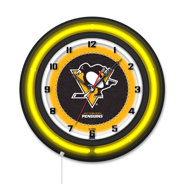 Holland Bar Stool Pittsburgh Penguins 19 Double Neon Wall Clock Clk19BK - main