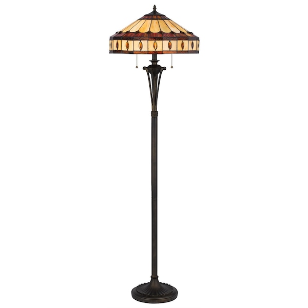 Homeroots 61" Bronze 2-Light Traditional Floor Lamp, Purple and Ivory Abstract Tiffany Glass Empire Shade 526315 - main