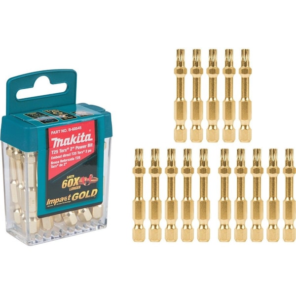 Makita Power Bit, 15Pieces, Impact Gold, T25, 2 in B-60545 - main
