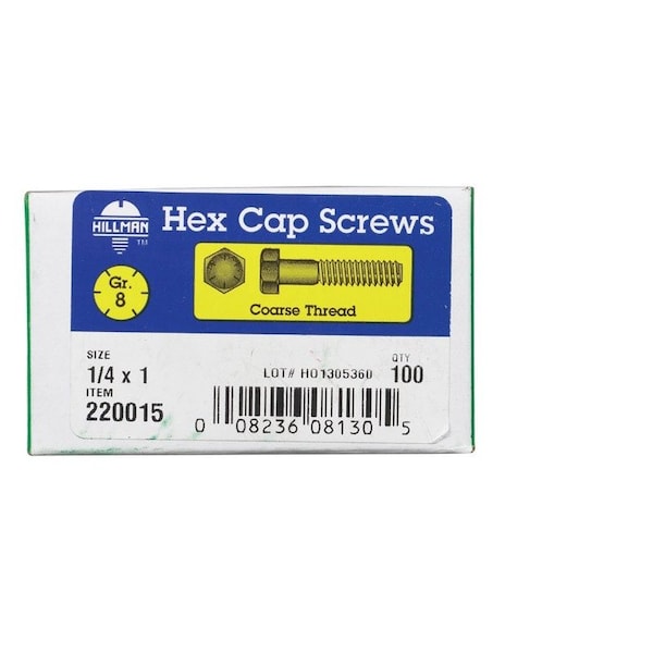 Hillman 1/4 in. D X 1 in. L Heat Treated Steel Hex Head Cap Screw, 100PK 220015 - main