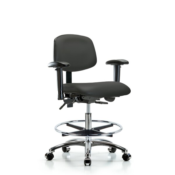 Blue Ridge Ergonomics Medium Bench Chair Chair, Vin, Med Ben, CF Cast, Gry, Adjustable Arms, 22" to 29" Height, Vinyl BR-VMBCH-CR-T1-A1-CF-CC-8605 - main