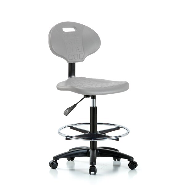 Blue Ridge Ergonomics Erie Polyurethane Chair - High Bench Height with Chrome Foot Ring & Casters in Gray Polyurethane TPHBCH-RG-A0-CF-RC-GRY - main