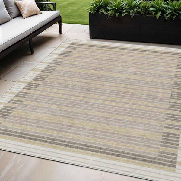 Homeroots 5' X 8' Ivory And Beige Striped Washable Indoor Outdoor Area Rug 610475 - main