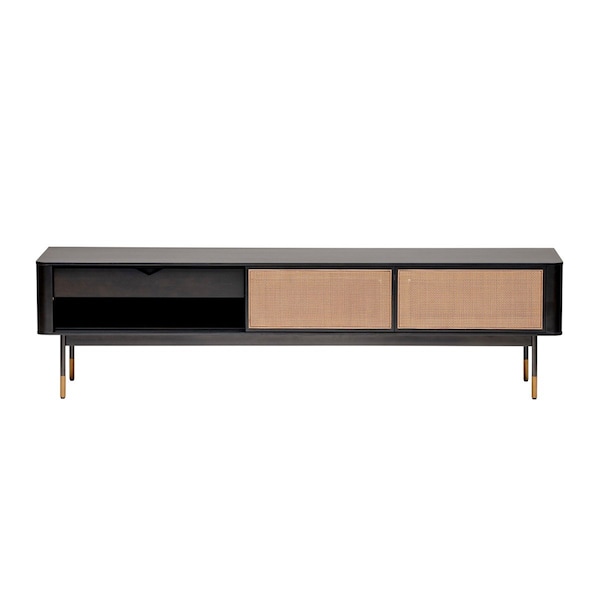 Homeroots Black Wood and Wicker Media Stand 400736 - main