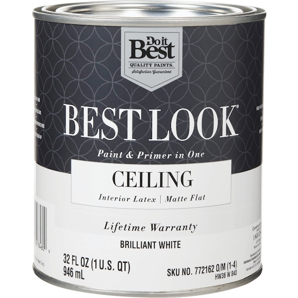 Do It Best Best Look Latex Paint & Primer In One Matte Flat Ceiling Paint Brilliant Wht 1 Qt. HW36W0840-14 - main