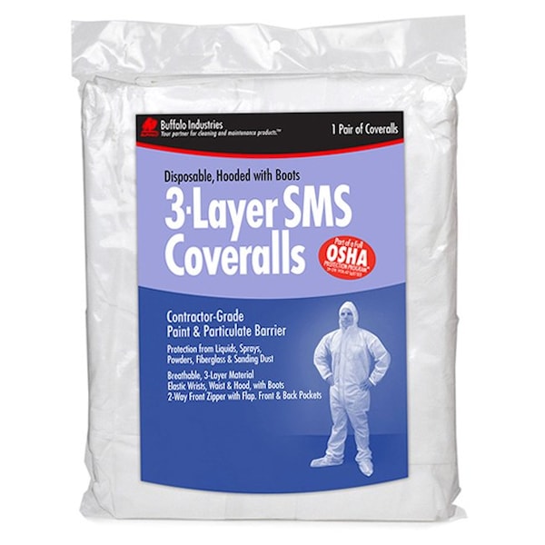 Buffalo Industries X-Large Buffalo 68442 Coveralls Disposable 3-Layer Contractor-Grade SMS Coveralls, w/ Hood & Boots 19460 - main