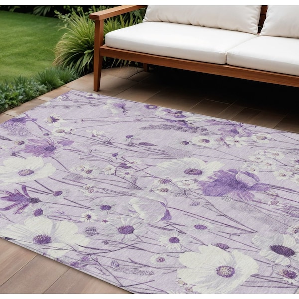 Homeroots 10' X 14' Lavender And Lilac Floral Washable Indoor Outdoor Area Rug 611155 - main