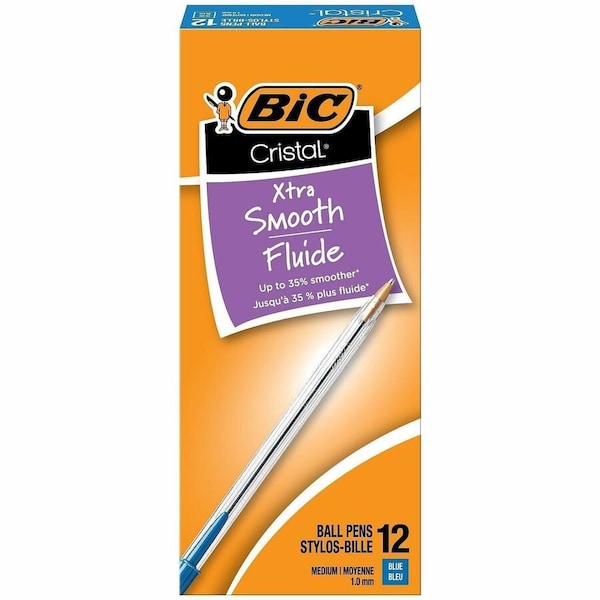 Bic Bic Cristal Ballpoint Stick Pen, Medium, Clear Barrel, Blue Ink, Dozen MS11BE - main