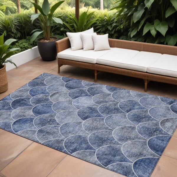 Homeroots 10' X 14' Denim Blue And Gray Abstract Washable Indoor Outdoor Area Rug 577666 - main