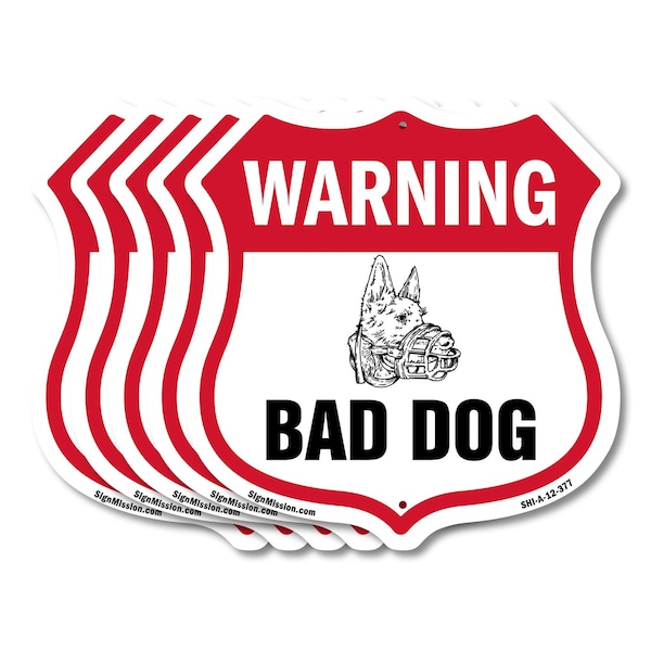 Signmission Dog Warning Shield Sign Bad Dog, 12 inch X 12 inch, Aluminum Metal Sign, 5PK SHI-A-5Pack-12-377 - main