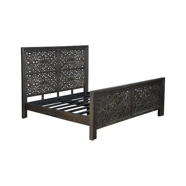 Homeroots Three Piece Black Solid Wood Bedroom Set 569576 - main