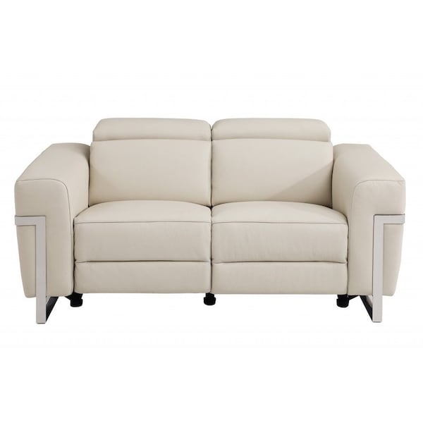 Homeroots 65in Beige And Silver Italian Leather Power Reclining Loveseat 482199 - main
