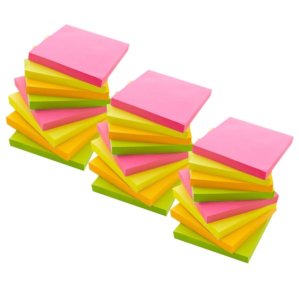 Bazic Products Stick On Notes, 3in x 3in, Neon, 90 Sheets Per Pad, 36PK 5162 - main