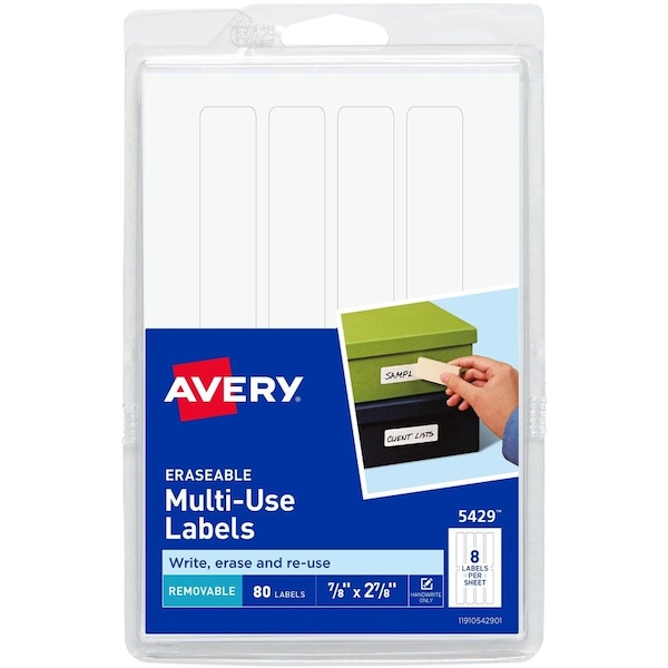 Avery Dennison ERASABLE ID LABELS, 7/8 X 2-7/8, WHITE, 80PK 5429 - main
