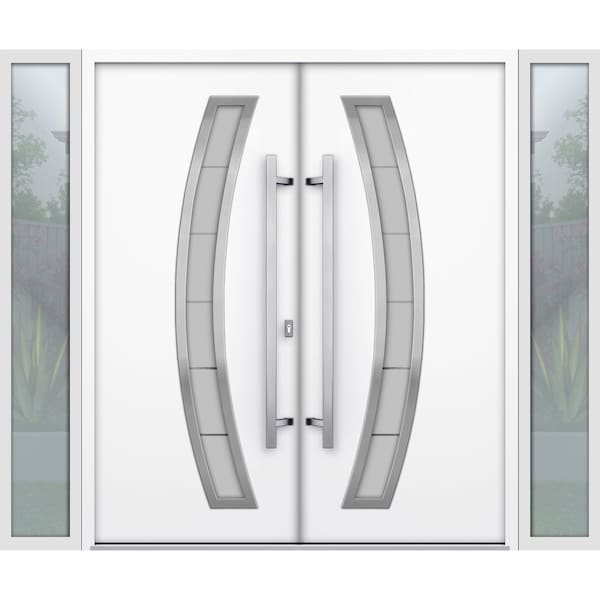Vdomdoors Steel Double Doors Deux 6500 White 2 Sidelight Exterior Windows Stainless Inserts Single Modern Pai DEUX6500DEXD-WS-RH-W16+72+16 x H80 - main