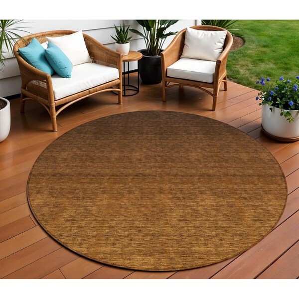 Homeroots 8' Chocolate And Brown Round Ombre Washable Indoor Outdoor Area Rug 588554 - main