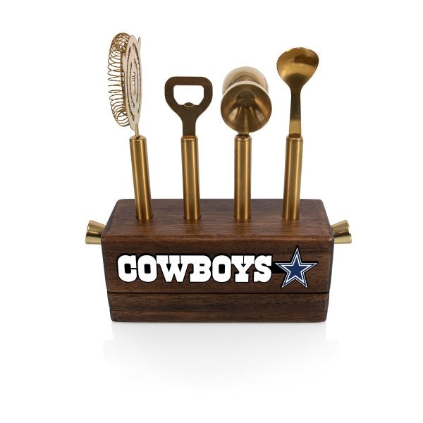 Picnic Time Family Of Brands NFL Dallas Cowboys Sidecar 5-Piece Bar Tool Set, (Acacia Wood) 672-05-508-097-2 - main