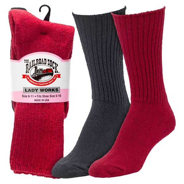 Railroad Sock Womens Crew Socks, 83% Cotton, 15% Nylon, 2% Spandex, Black/Burgundy/Cream/Navy, 2 PK 641 - main