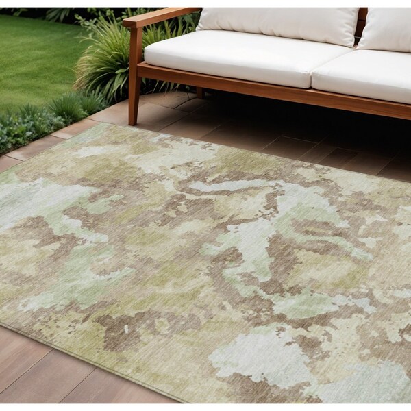 Homeroots 8' X 10' Taupe And Ivory Abstract Washable Indoor Outdoor Area Rug 609843 - main