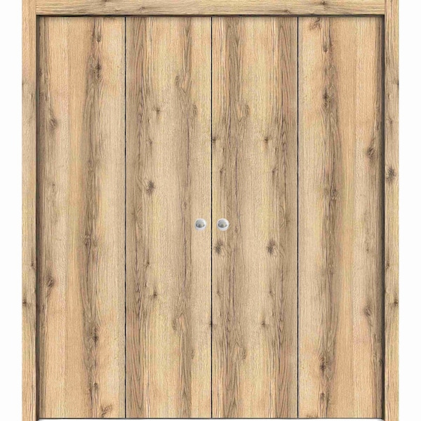 Sartodoors Sliding Closet Double Bi-fold Doors, Planum 0010 Oak, Sturdy Tracks Moldings Trims Hardware Set, Wo PLANUM0010DBF-DUB-96 x 80 (4* 24x80) - main