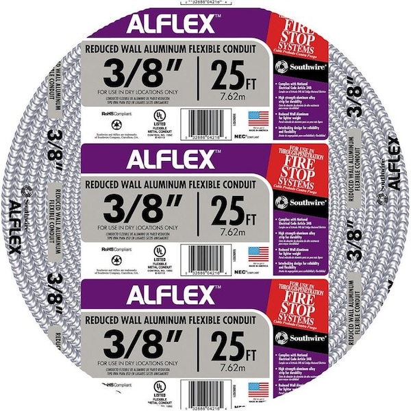 Southwire Alflex 3/8 in. D X 25 ft. L Aluminium Flexible Electrical Conduit For FMC 55082021 - main
