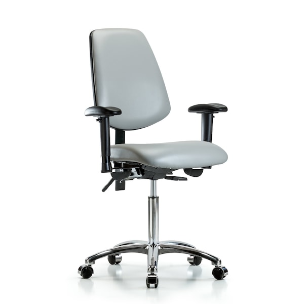 Blue Ridge Ergonomics Bench Chair, Vinyl, Med, Bk, Cast, Dov, 6-Way Adjustable, 22" to 29" Height, Dove BR-VMBCH-MB-CR-T1-A1-NF-CC-8567 - main