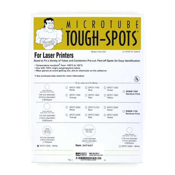 Diversified Biotech Tough-Spot for Laser Printer, 3/4 Inch Diameter, 15 - 50 ml Tubes, White, 2160 per Package, 2160PK 247167 - main