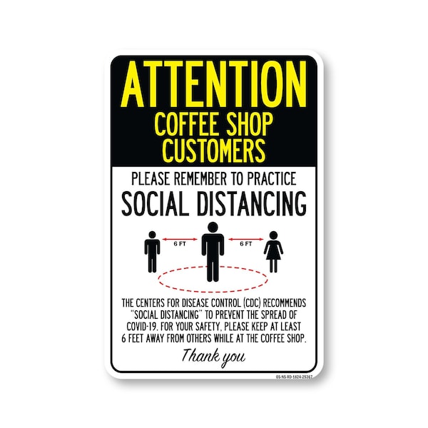 Signmission PSA Coffee Shop Customers Practice Social Distancing 24in X 18in Wall Graphic, OS-NS-RD-1824-25367 OS-NS-RD-1824-25367 - main
