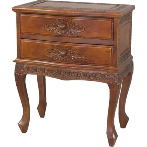Fixturesfirst Carved Wood Two Drawer Table - Brown Stain - 21 L x 12 W x 25 H in. FI3000902 - main