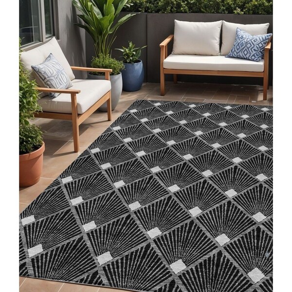 Homeroots 5' X 8' Black Gray And Ivory Geometric Washable Indoor Outdoor Area Rug 594684 - main