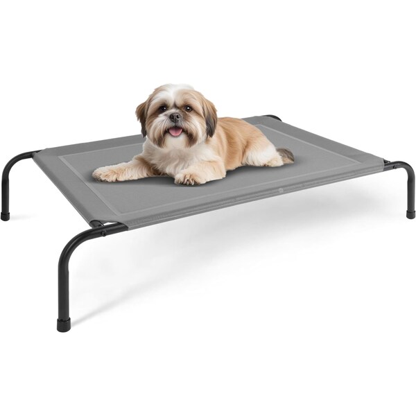 Simple Deluxe FluffyDream Cooling Elevated Dog Cot Bed, Outdoor Raised Lightweight Dog Cot, No-Slip Feet Pet Hamm PTBEDXELEVATED42X25GRY - main