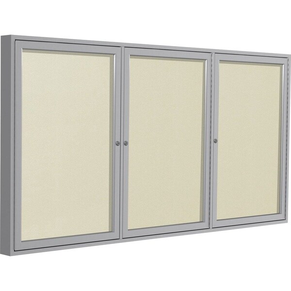 Ghent Enclosed Bulletin Board, 3 Door, Vinyl, 4 ft H x 6 ft W, Ivory PA34872VX-185 - main