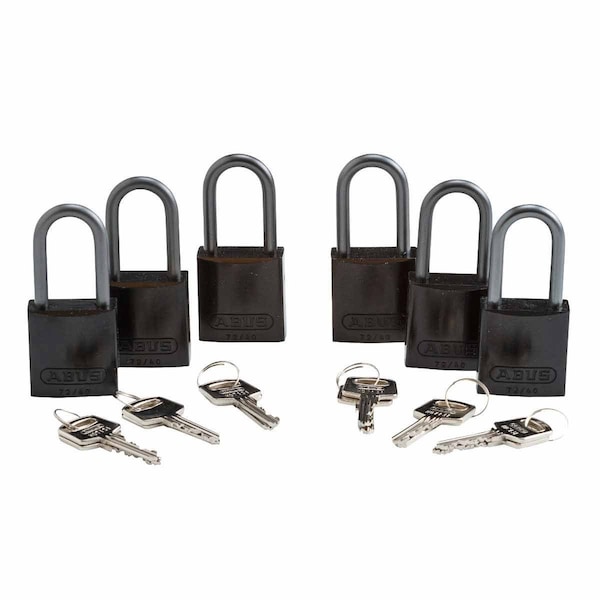 Brady Standard Safety Aluminum Padlocks 1.5 in Aluminum Shackle KD Black 6PK 50274 - main
