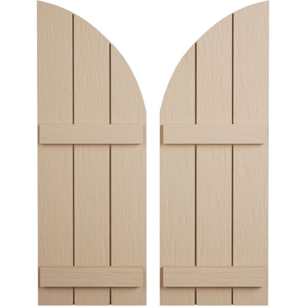 Ekena Millwork Rough Sawn 3 Board Joined Board-n-Batten w/Quarter Round Arch Top Faux Wood Shutters, 16 1/2"Wx62"H SHUBJQ16X62RSPR - main