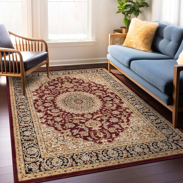 World Rug Gallery Traditional Oriental Medallion Design Area Rug 4 ft x 6 ft Burgundy 101BURGUNDY4X6 - main